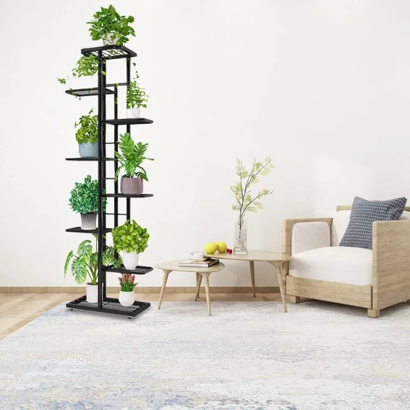 Metal 8 Tier Tall Plant Stand with Thick Iron Frame, Holds 9 Pots, Space Saver Display Rack