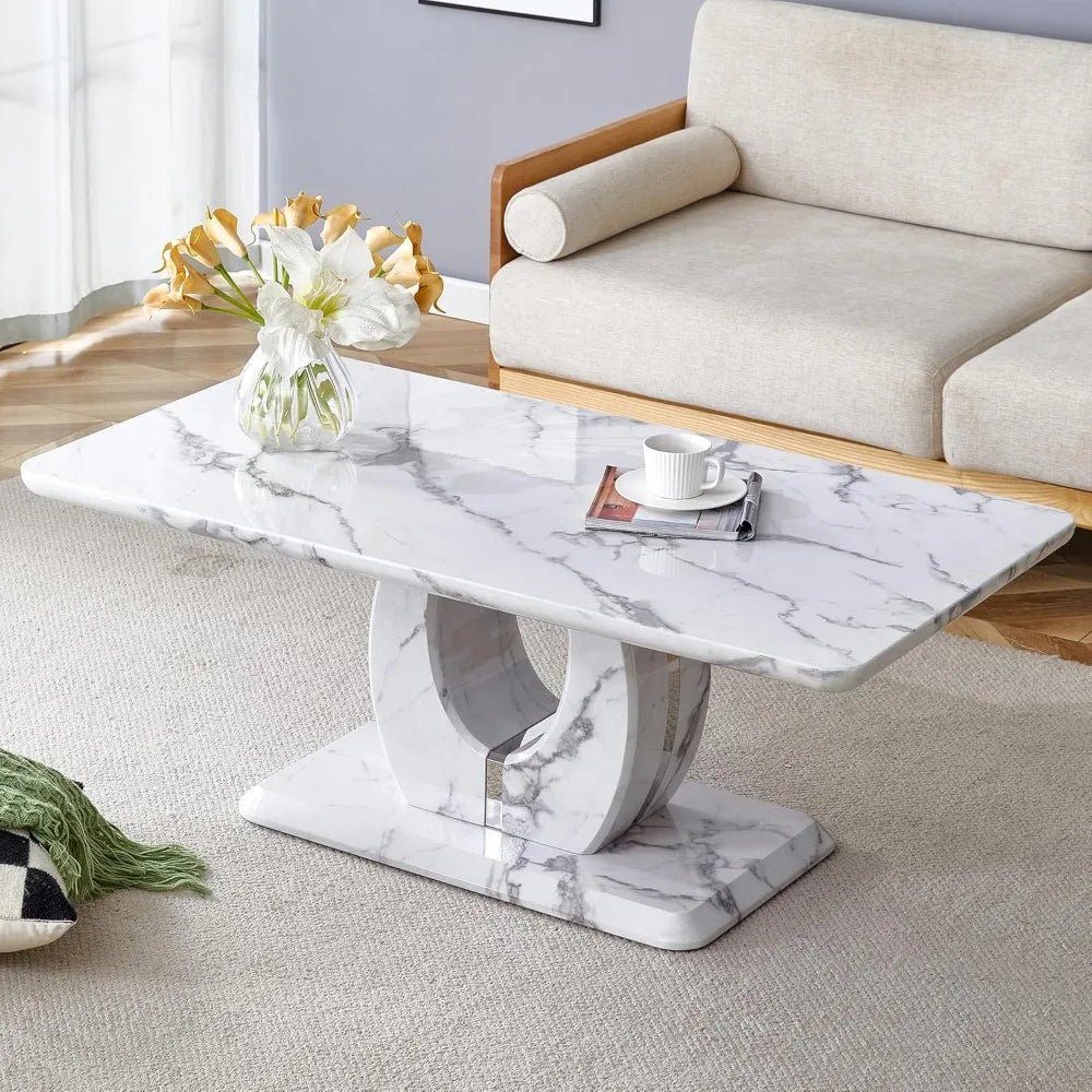 Rectangular Faux Marble Coffee Table with a 47" Long 1.41" Thick Top & Sturdy Base, Available in Five Stunning Colors