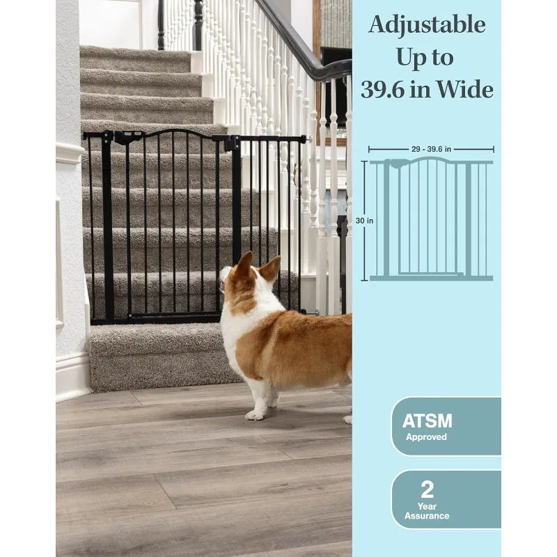 Dog/Toddler Gate for Stairs & Doorways, Pressure-Mounted, Easy Step Auto-Close, Two-Way Walk-Through with Pull & Lift Locking System