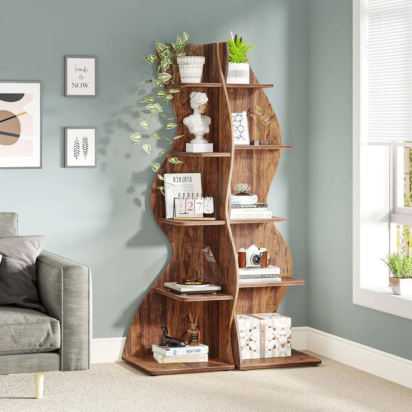 Rustic 5-Tier Wall Corner Shelf with Adjustable Shelves, Ample Storage Space without Using Much Floor Space, 2 Pieces