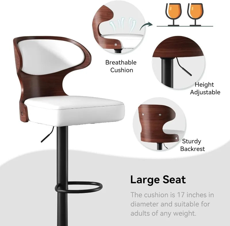 Bar Stools PU Leather Upholstered , Adjustable Height, Swivel Barstools with Back & Footrest, 2pcs