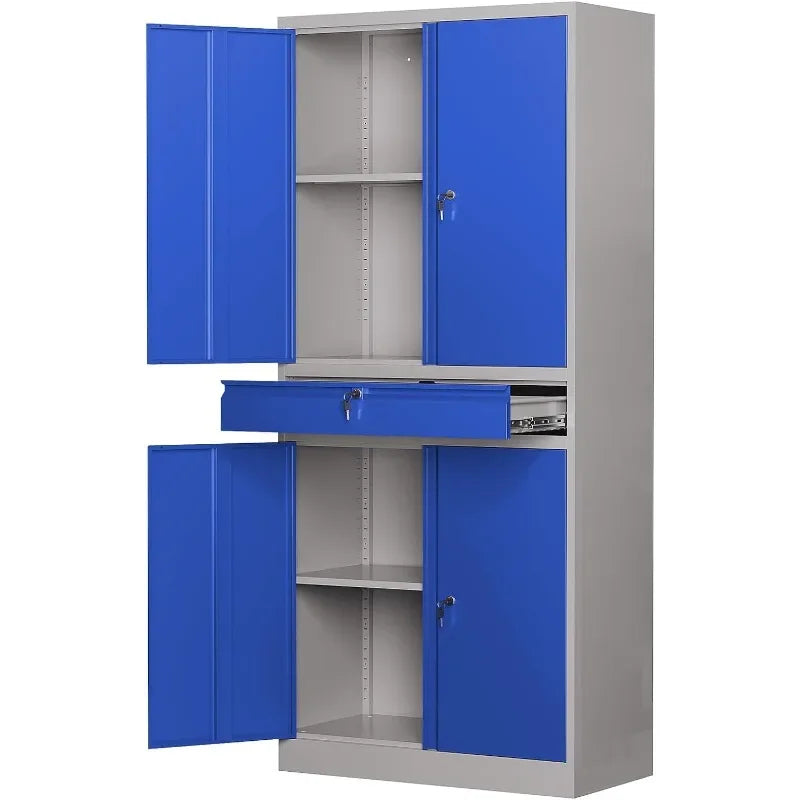 Metal Storage Cabinet 72" Tall with 2 Locking Doors & 5 Adjustable Shelves, Reinforced Metal Frame, Shelves Hold Up to 180 lbs.