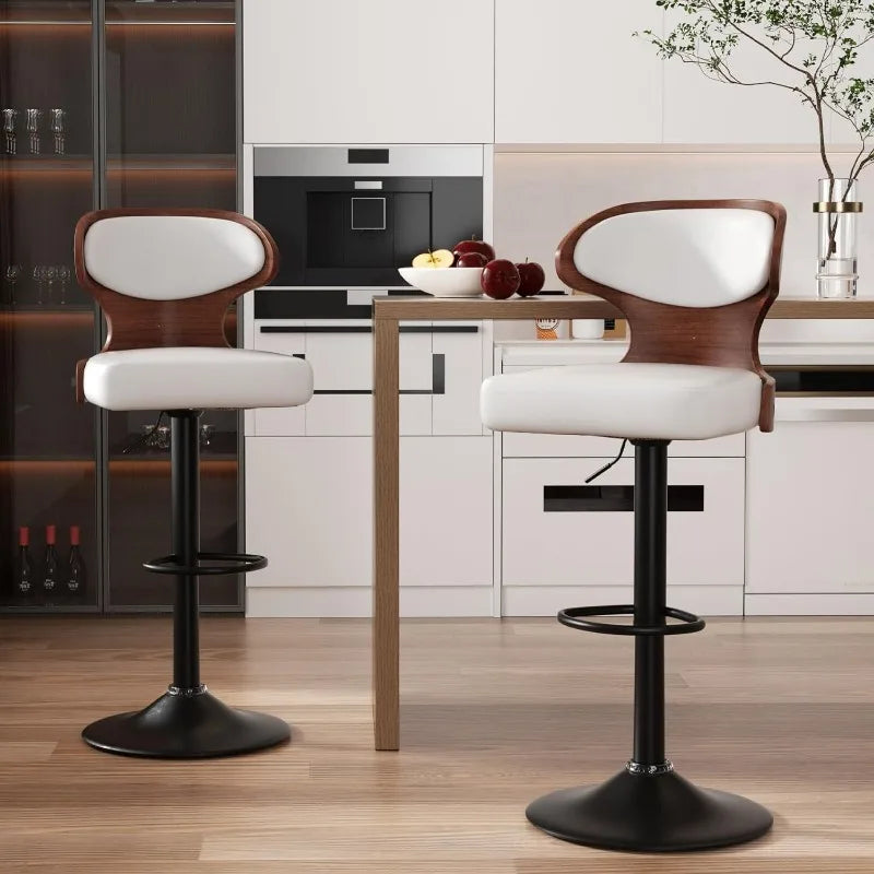 Bar Stools PU Leather Upholstered , Adjustable Height, Swivel Barstools with Back & Footrest, 2pcs