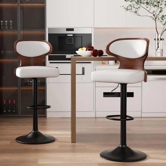 Bar Stools PU Leather Upholstered , Adjustable Height, Swivel Barstools with Back & Footrest, 2pcs