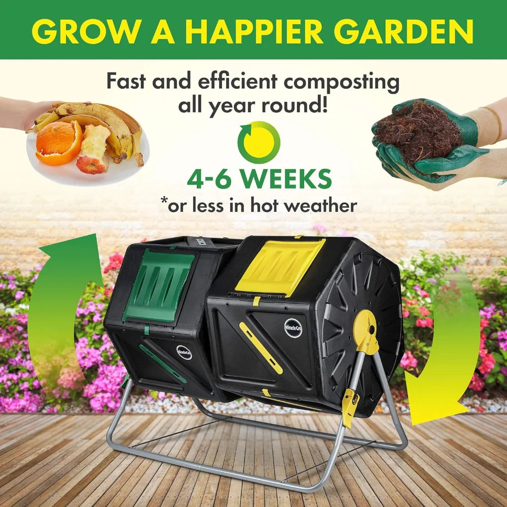 Compost Tumbler with Dual 27.7 Gallon Chambers, Easy Turn, Fast Working System, Use All Year Round