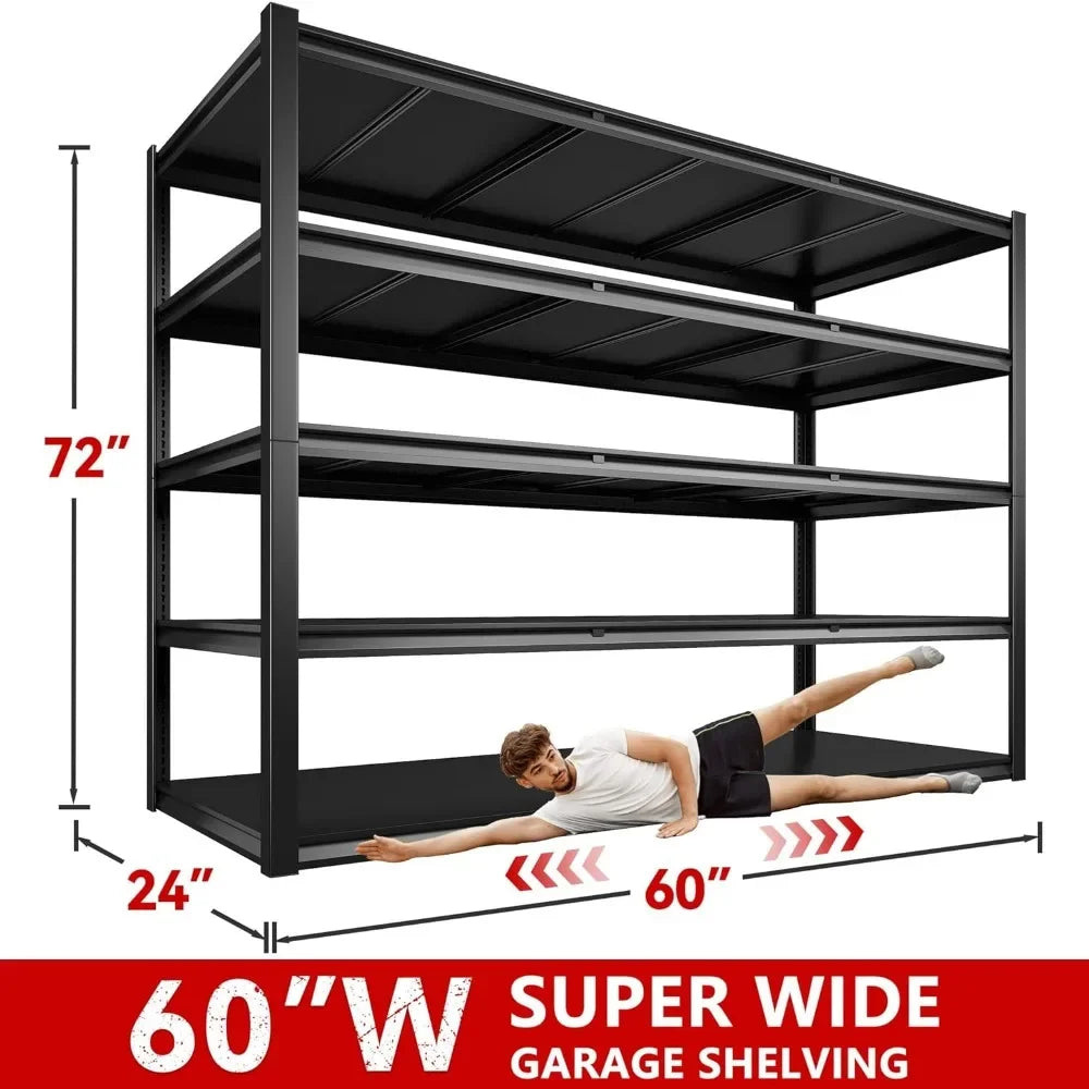 Heavy Duty Adjustable Storage Shelves, Industrial Strength Powder Coated Steel, Easy Assembly Interlocking System, 5-Tier