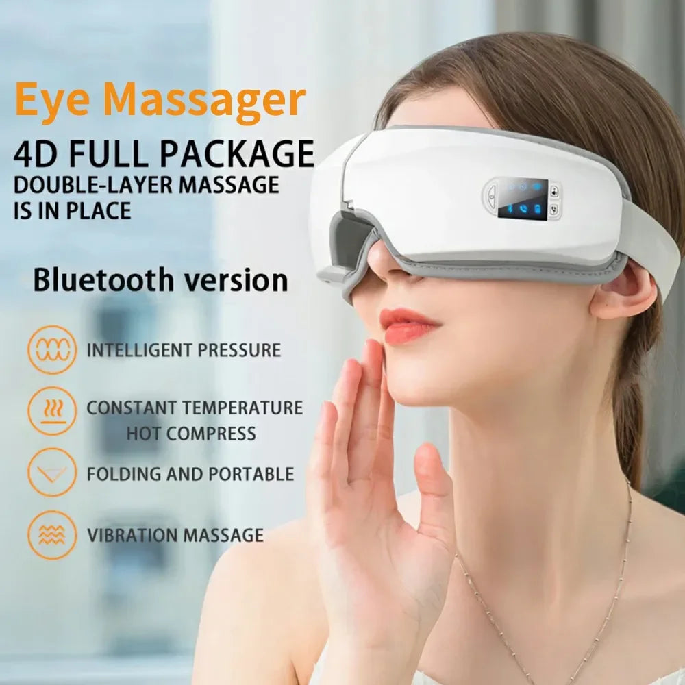 4D Smart Eye Massager, Bluetooth Version, Multi-Frequency Vibration Massage, Migraine Reliever, LCD Display