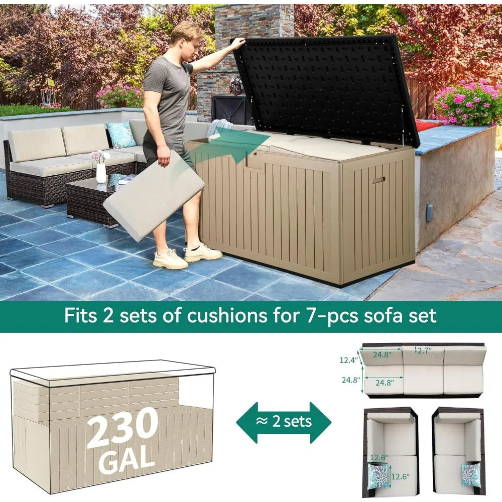 Waterproof 230 Gallon Outdoor Storage Box with Flexible Divider for Garden Tools & Pool Toys