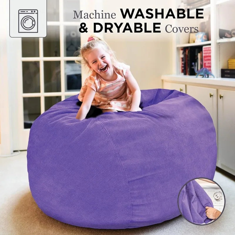 Corduroy Bean Bag Chair, 42" in Diameter with Machine-Washable Corduroy Fabric Cover; Remove the Cover & Reveal a Full Size Bed