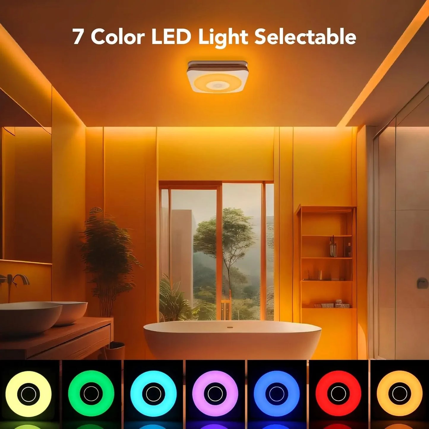 Bathroom 2-Speed Exhaust Fan with Bluetooth Speaker & 7-Color Led Light & Remote