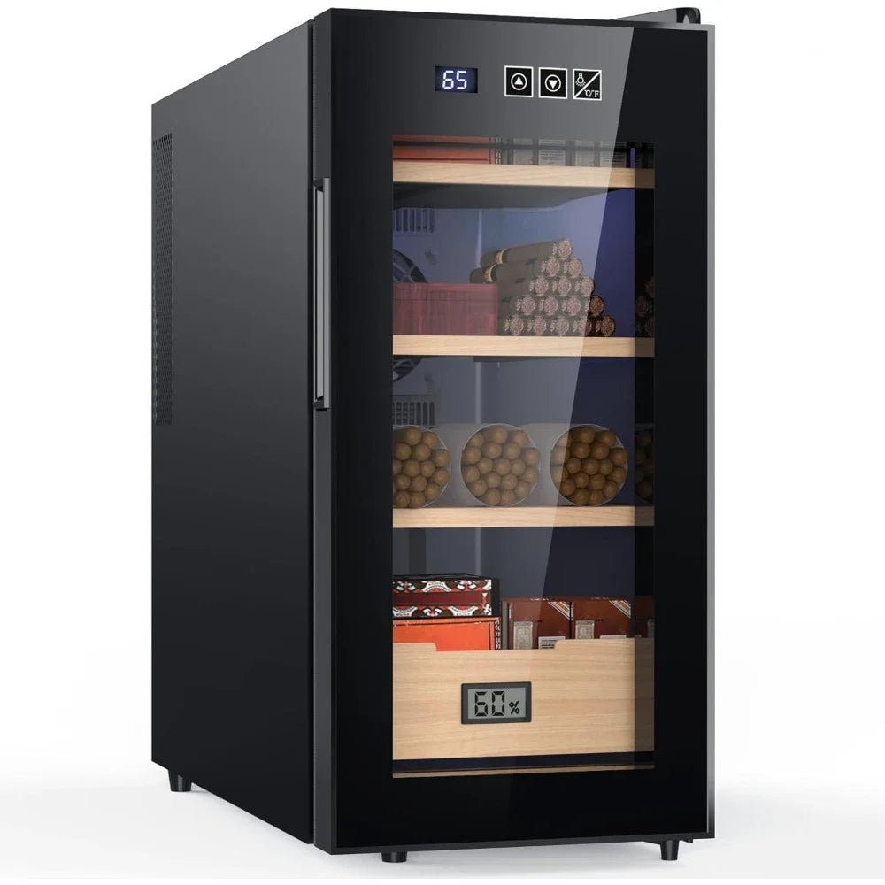 Electronic Cigar Humidor 26L Cabinet with Spanish Cedar Wood Frame & Drawers, Smart Touch Panel, Cooling & Heating Control System