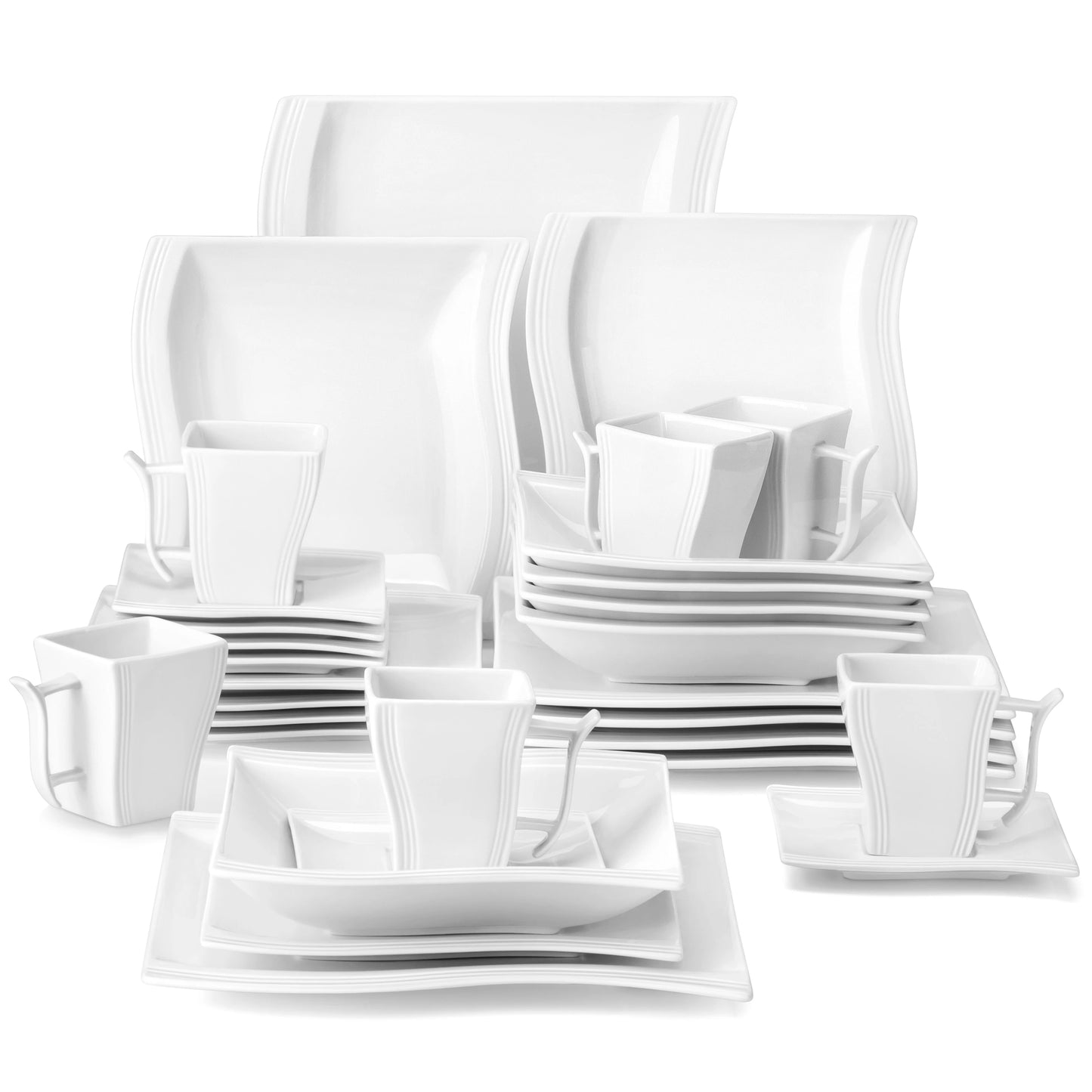 Marble Porcelain Dinnerware Set, Fired at High Temperature, Microwave & Dishwasher Safe, 30pc or 60pc Sets