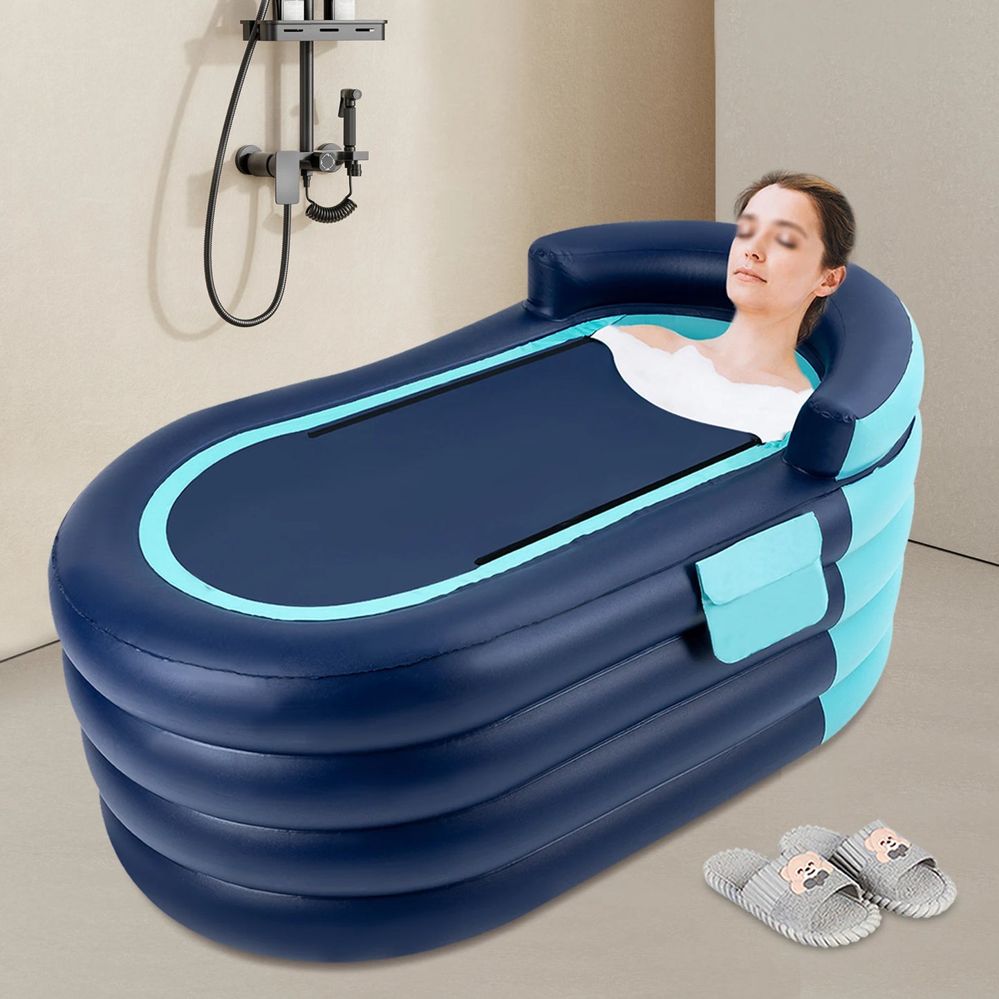 Inflatable Adult Bathtub 55" Wide with Wireless Electric Air Pump, Suitable for Hot Water Bath & Ice Bath