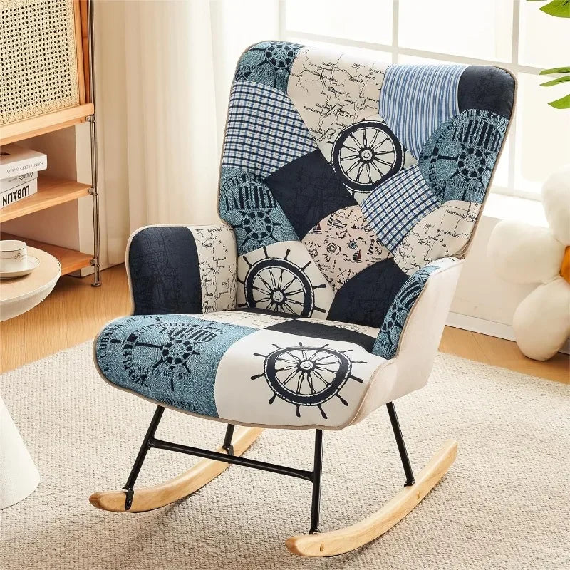 Nursery Rocking Chair with Armrests & High Curved Backrest, 4 Colors of High Quality Stitched Material