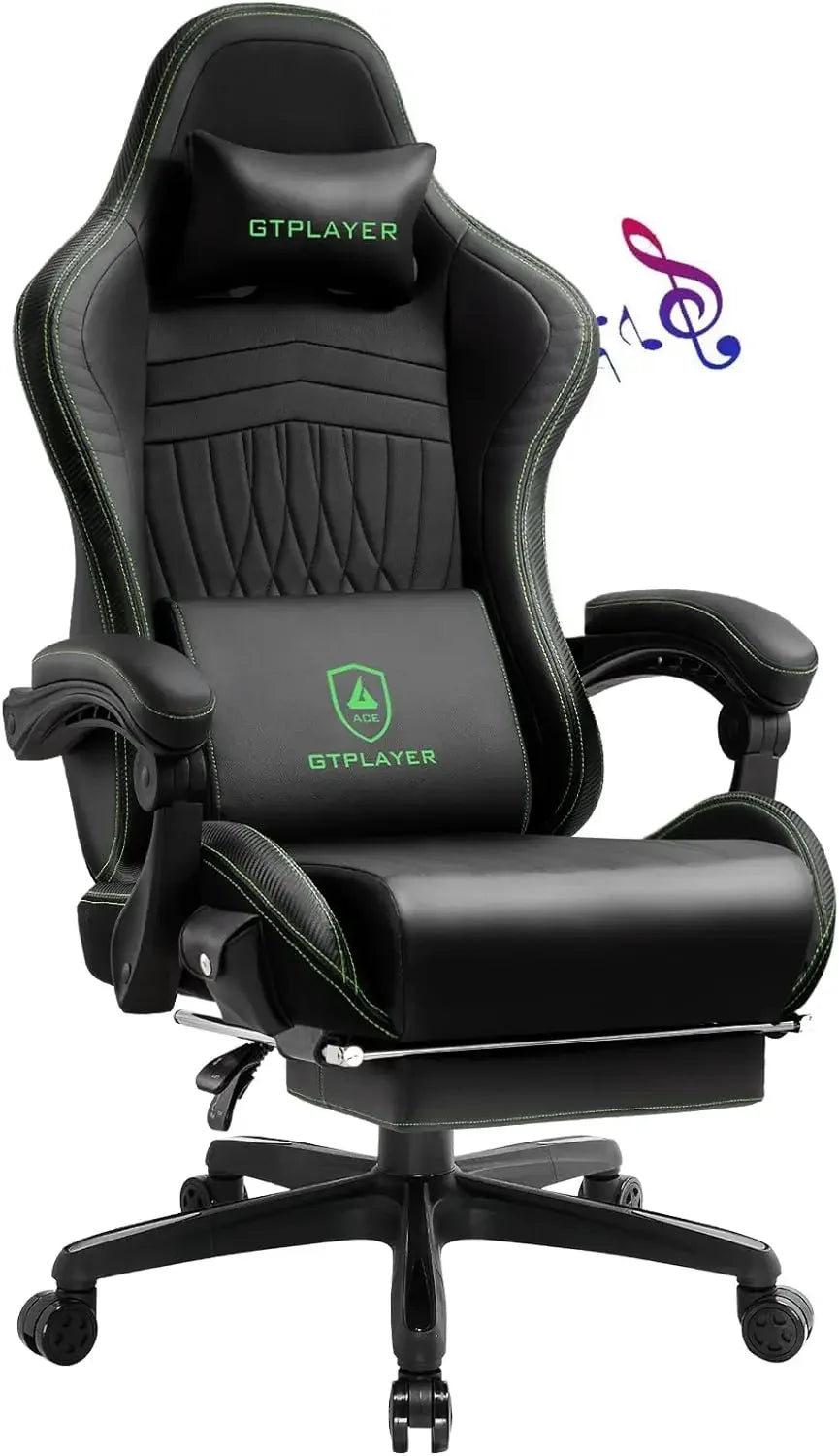 Computer Chair with Footrest, Adjustable Seating, Linkage Armrest & Bluetooth Speakers, High Back Reclining Gaming Chair