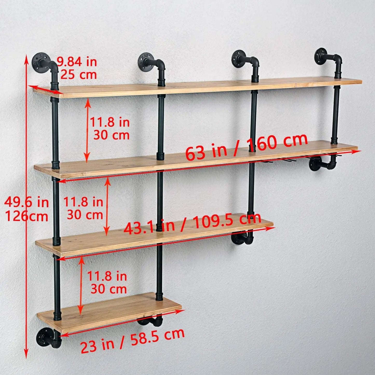 Industrial Pipe Shelving, 4-Tiers