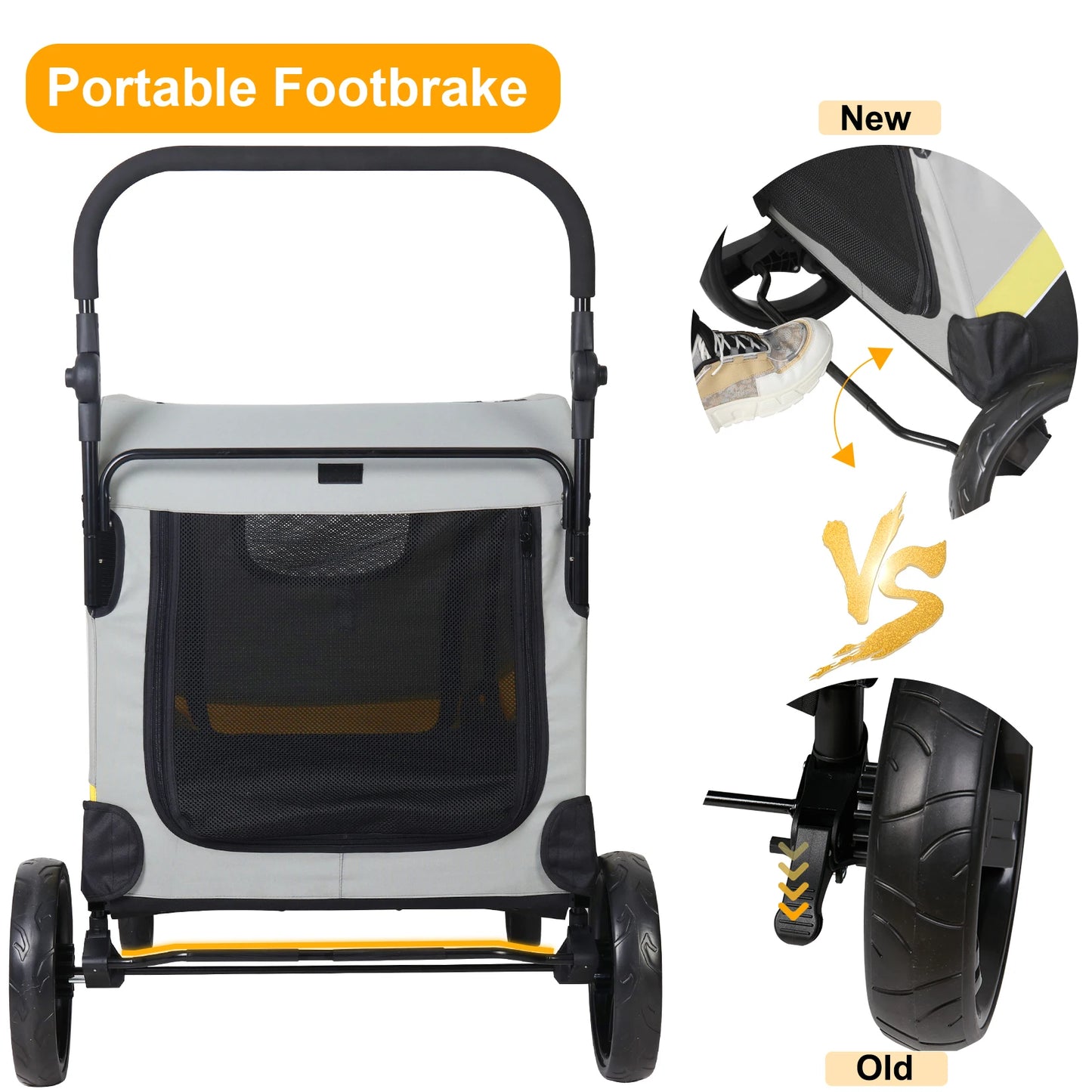 Jogger Pet Stroller for 2 Dogs with Zipper Divider & 4 Heavy Wheels, One-Press Folding Mechanism, Foot Brake & Wide Handle