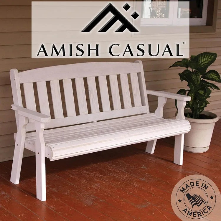 Heavy Duty 4' Roll Back Outdoor Bench in White Stain, Kiln-Dried Pressure Treated Pine for Outdoor Durability