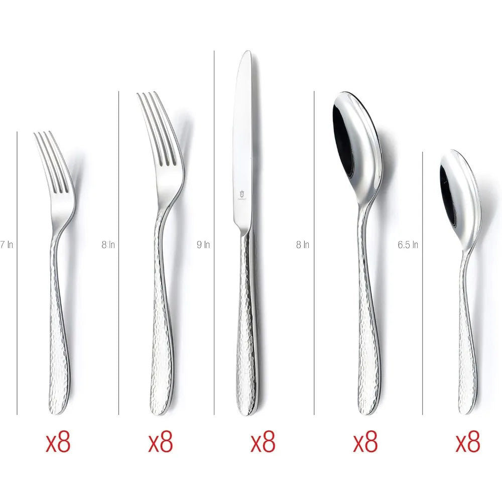 Modern Fidenza Silverware 40pc Set for 8, Artisan Style, Stainless Steel