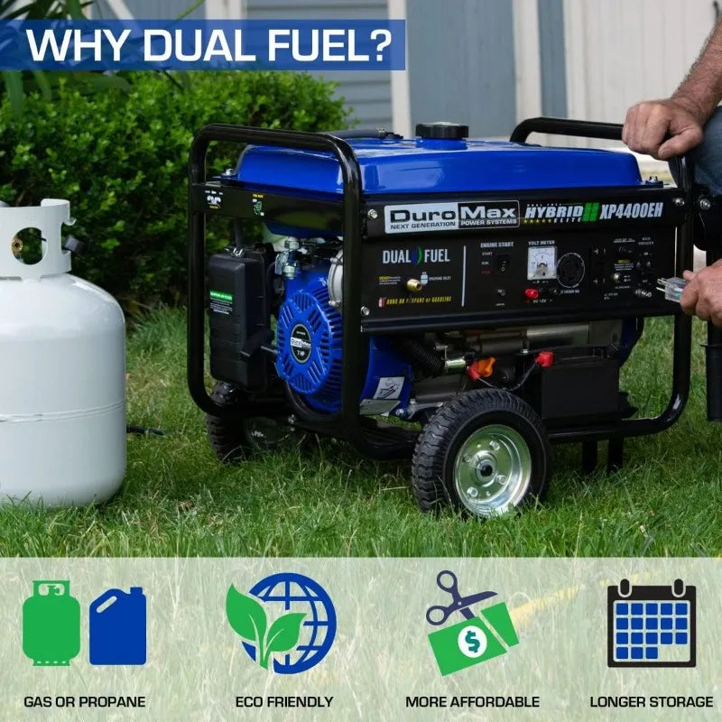 Dual Fuel Portable Generator with 4400W Gas or Propane Powered, Electric Start, Camping & RV Ready