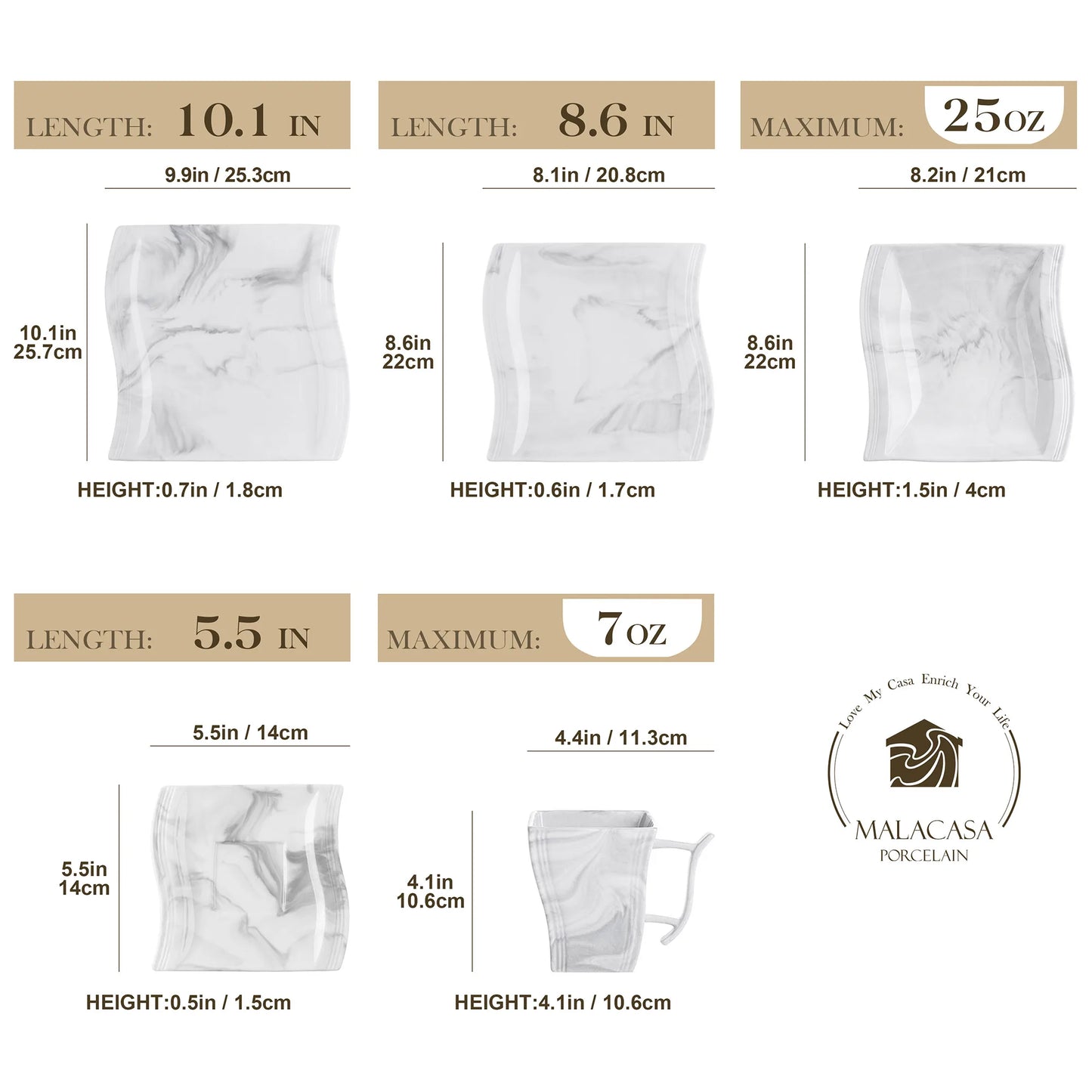 Marble Porcelain Dinnerware Set, Made of Quality Stoneware Porcelain, Microwave & Dishwasher Safe, 30pc or 60pc Sets