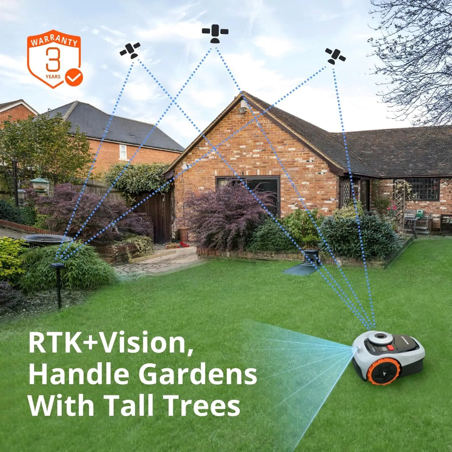 Robot Lawn Mower Perimeter, RTK+Vision, AI-Assisted Mapping, Mows up to 1/8 Acre