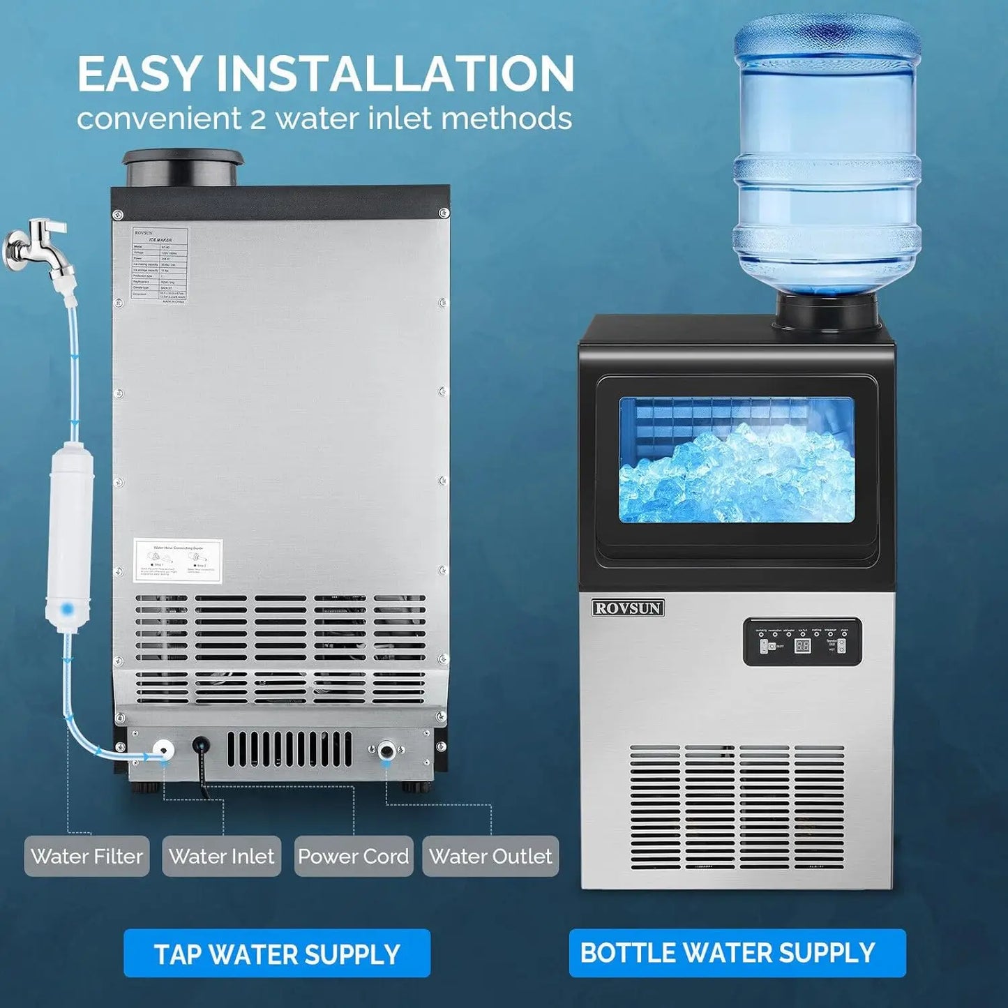 Countertop Ice Maker, Produces 90 lbs. of Ice in 24 Hours, 36 Ice Cubes Per Cycle, 2 Water Supply Methods & Water Filter