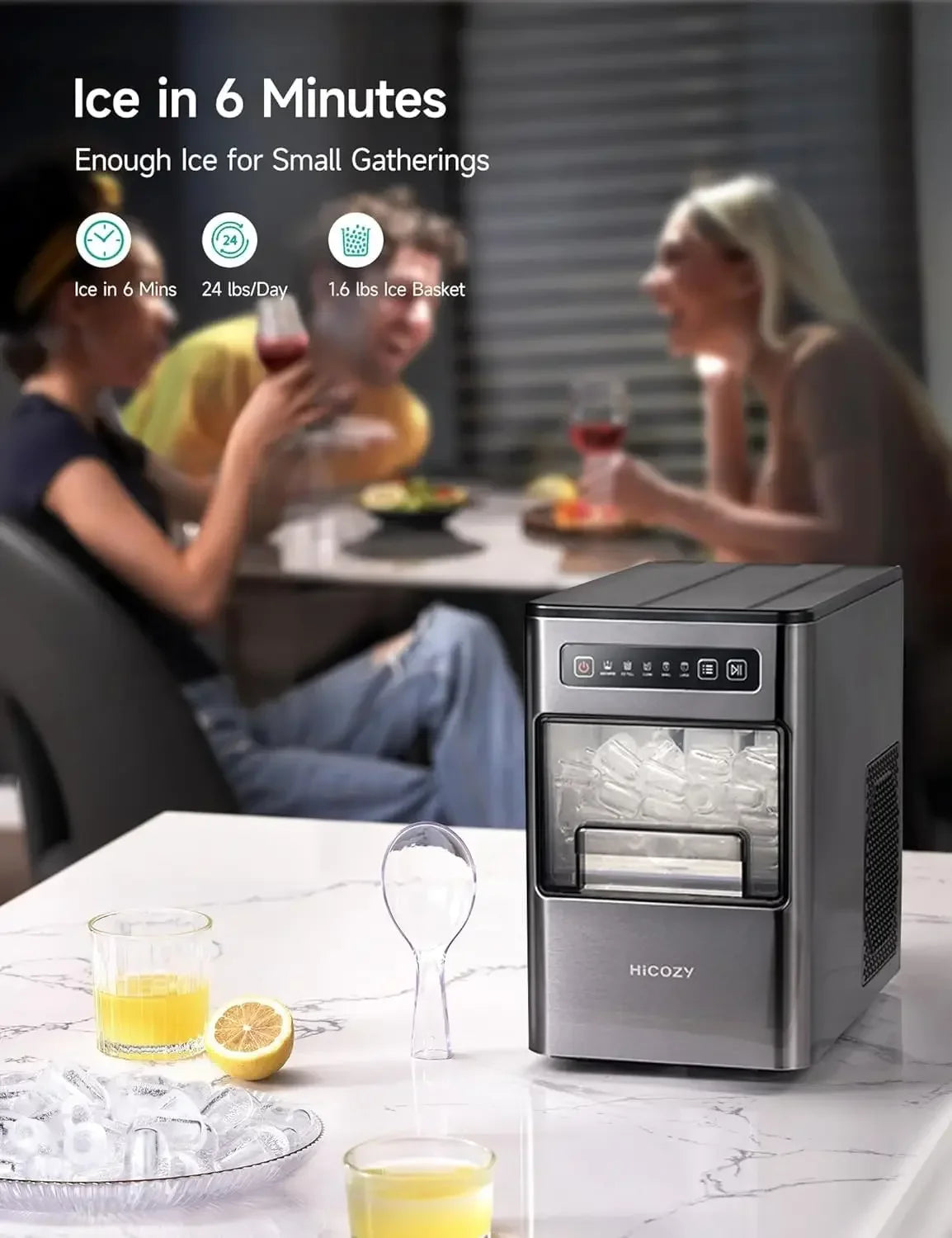 Self-Cleaning Countertop Ice Maker, Makes 24 lbs. in a Day, 2 Bullet Ice Cube Sizes, Pull-Out Tray, Space Saving Design