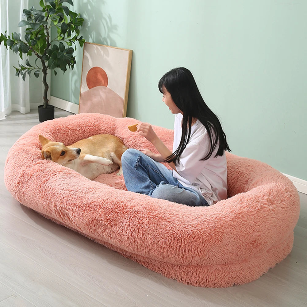 Large Size Human & Dog Bed with Raised All-Around Padded Rim, Large Side Pockets & 2 Carry Handles; Strengthens the Bond with Your Fur Baby