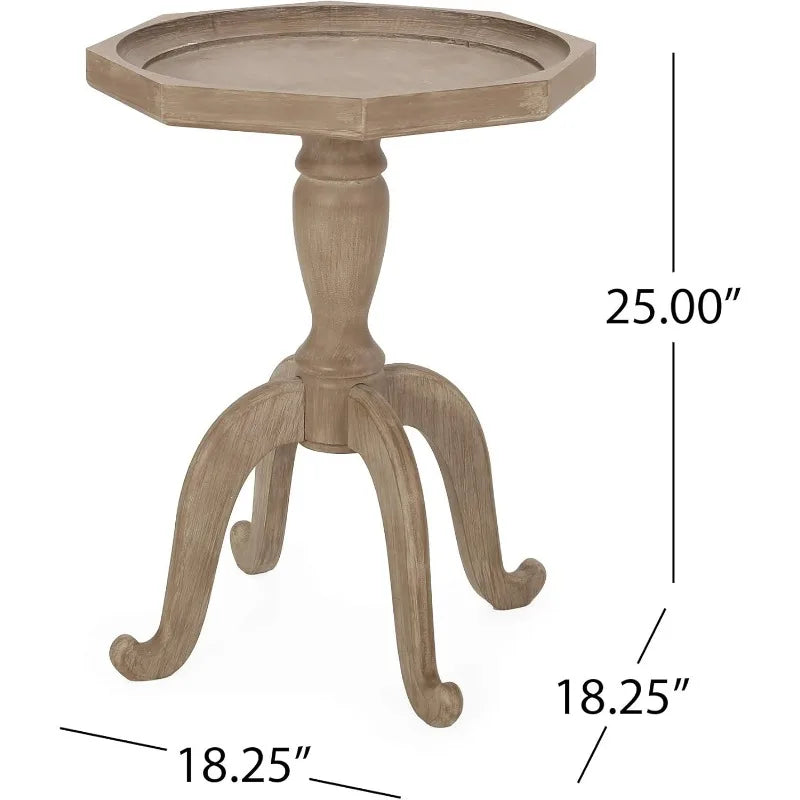 French Country Accent Table, Lipped Octagon Top with Round Table Space & Curved 4 Leg Base