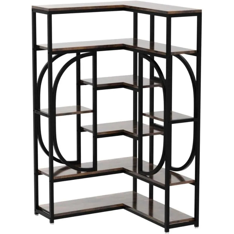 Large Corner Display Case with Tall L-Shaped Metal Frame, 7-Shelves & Plenty of Room for Display & Storage