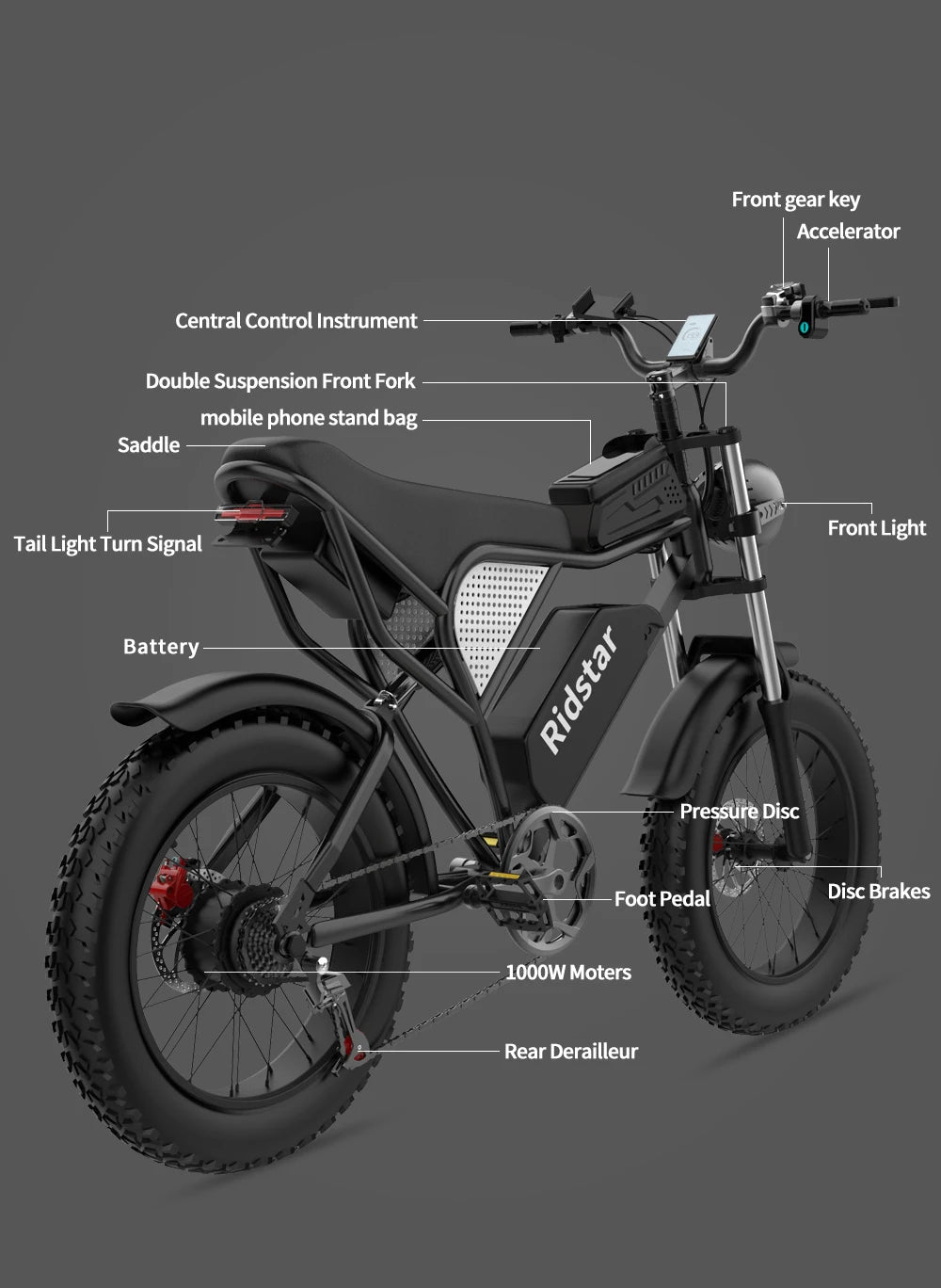 Electric Bike 1000W & 2000W Motors, Hydraulic Brakes, Fat Tires