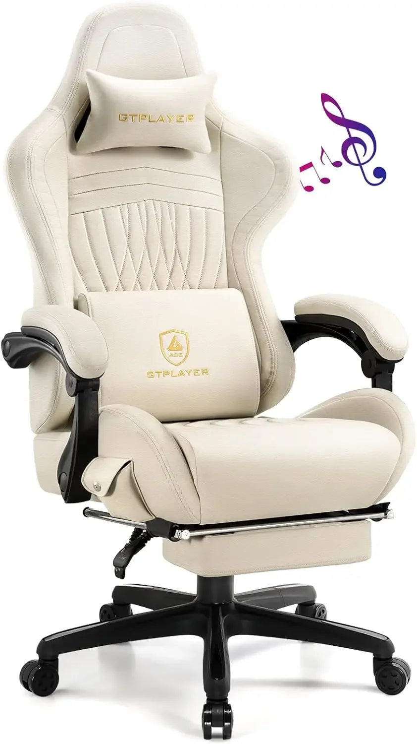 Computer Chair with Footrest, Adjustable Seating, Linkage Armrest & Bluetooth Speakers, High Back Reclining Gaming Chair