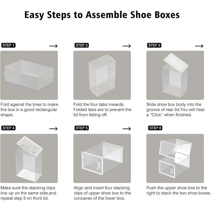 Clear Plastic Stackable Shoe Organizer with Snap-Tight Clasp Design, Shoe Storage Boxes, Fits Up to Size 11 Shoe