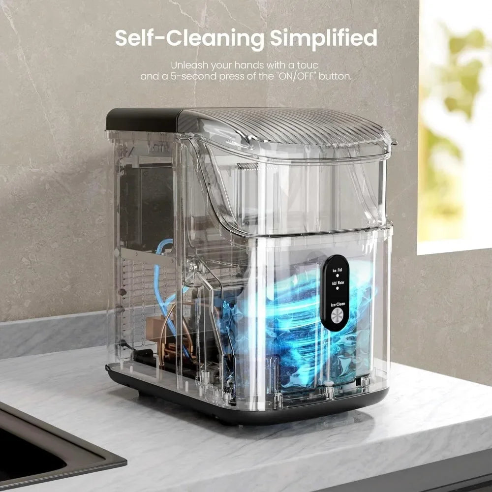 Self Cleaning Ice Machine with Scoop & Basket, Makes 35lbs. of Chewable Nugget Ice Per Day