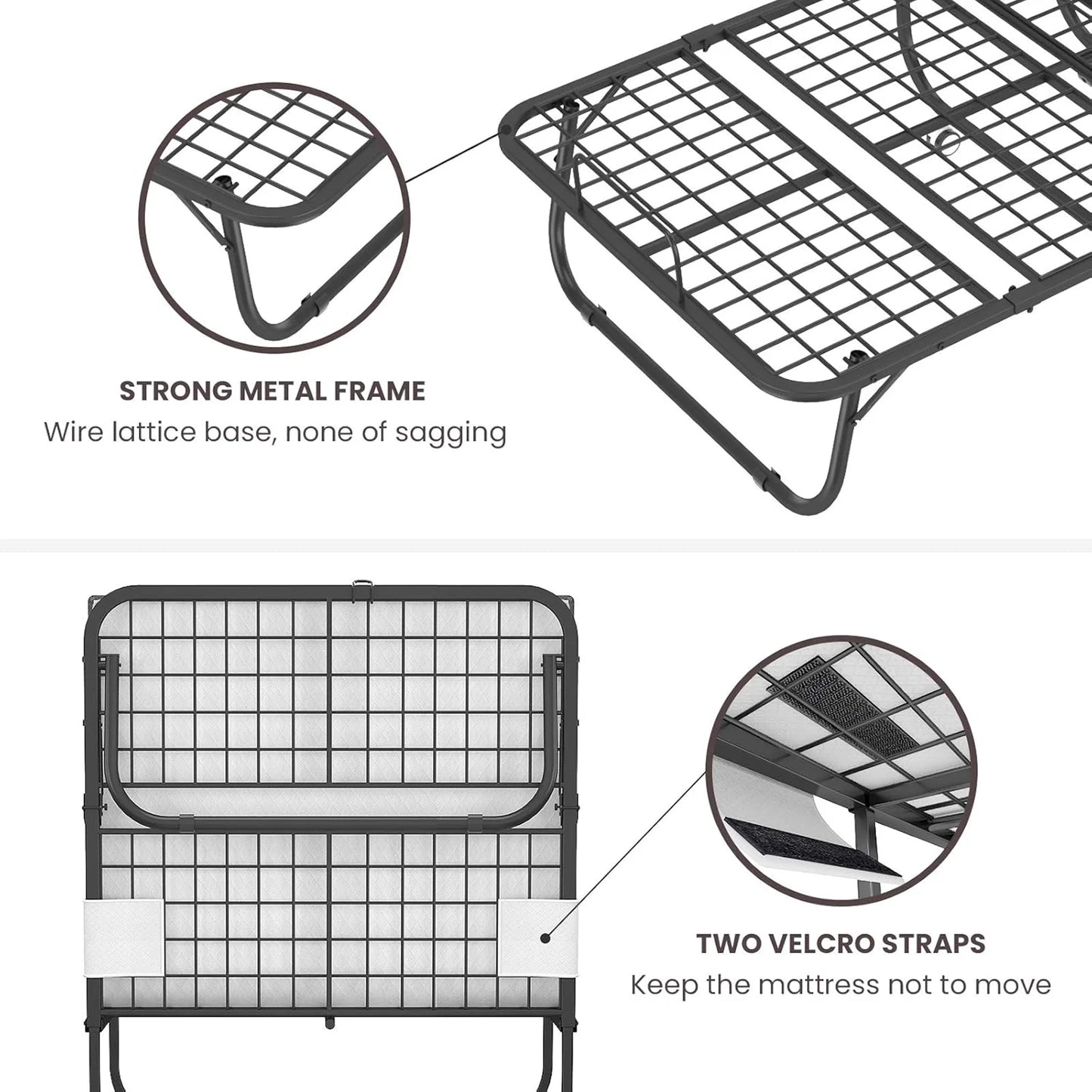 Steel Frame Rollaway Bed with Mattress, Lockable Wheels, Removable/Washable Mattress Cover, Bed Dust Cover for Storage