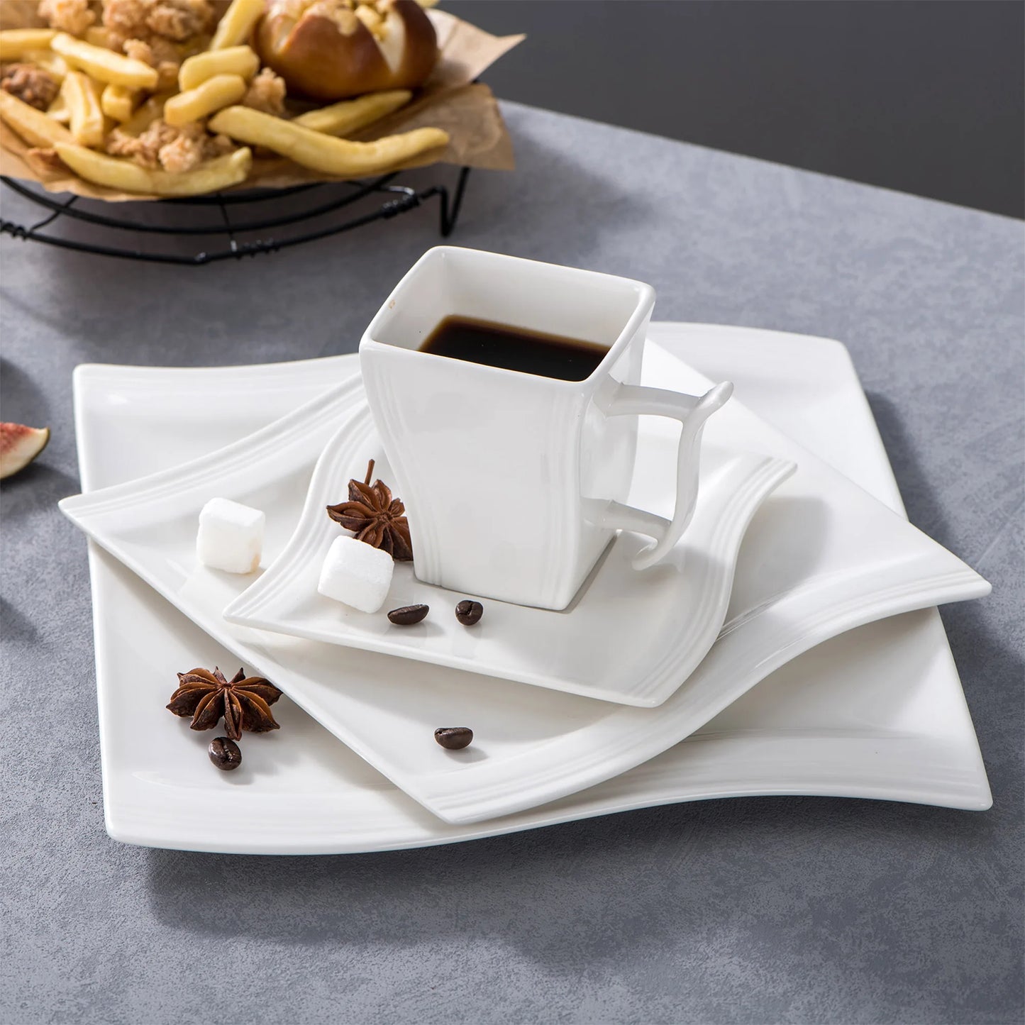 Marble Porcelain Dinnerware Set, Fired at High Temperature, Microwave & Dishwasher Safe, 30pc or 60pc Sets