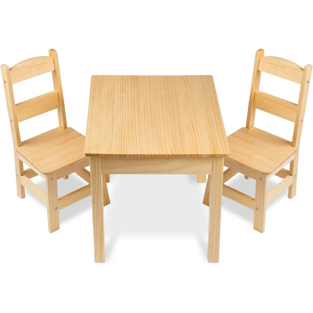 Solid Wood Table & 2 Chairs Set, High Quality Furniture for Kids 3-8 Years Old, Natural Wood Finish