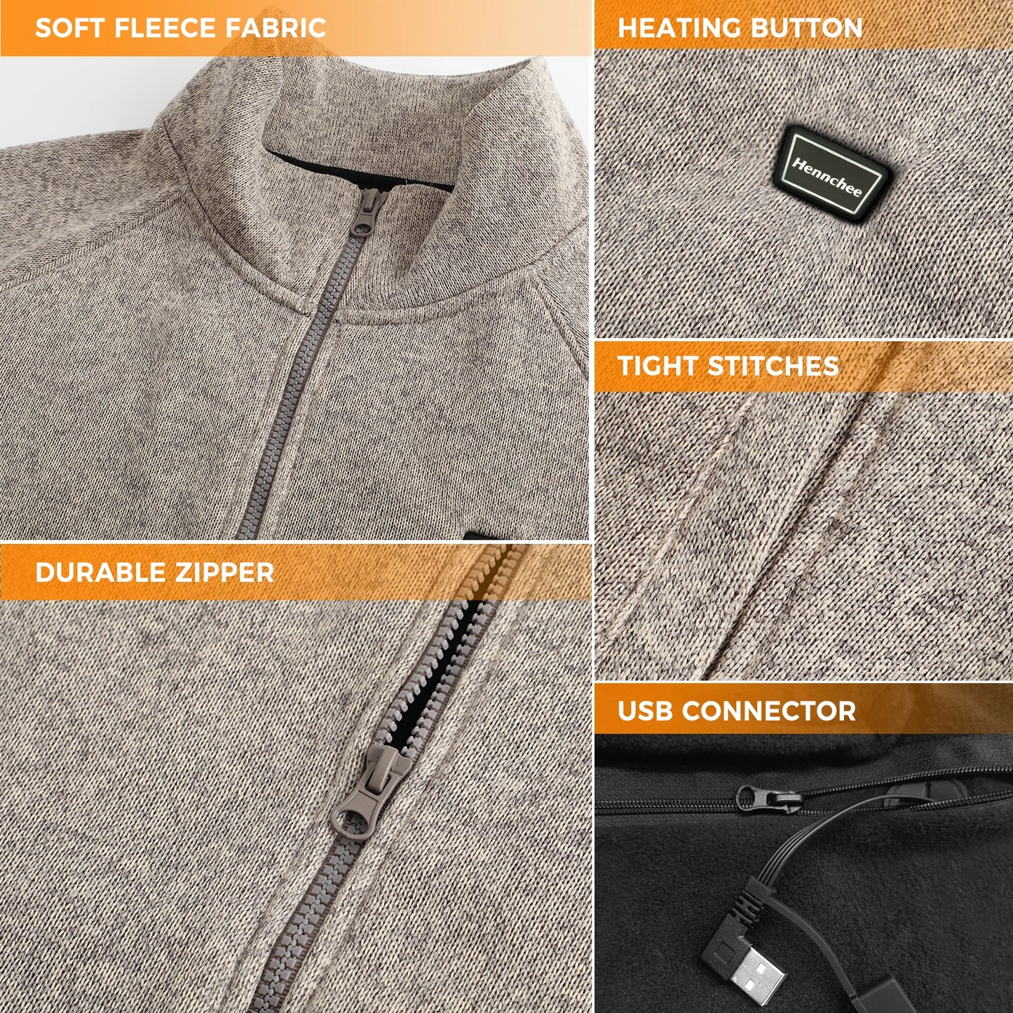 Heated Fleece Full Zip Jacket with Battery Pack 12000mAh