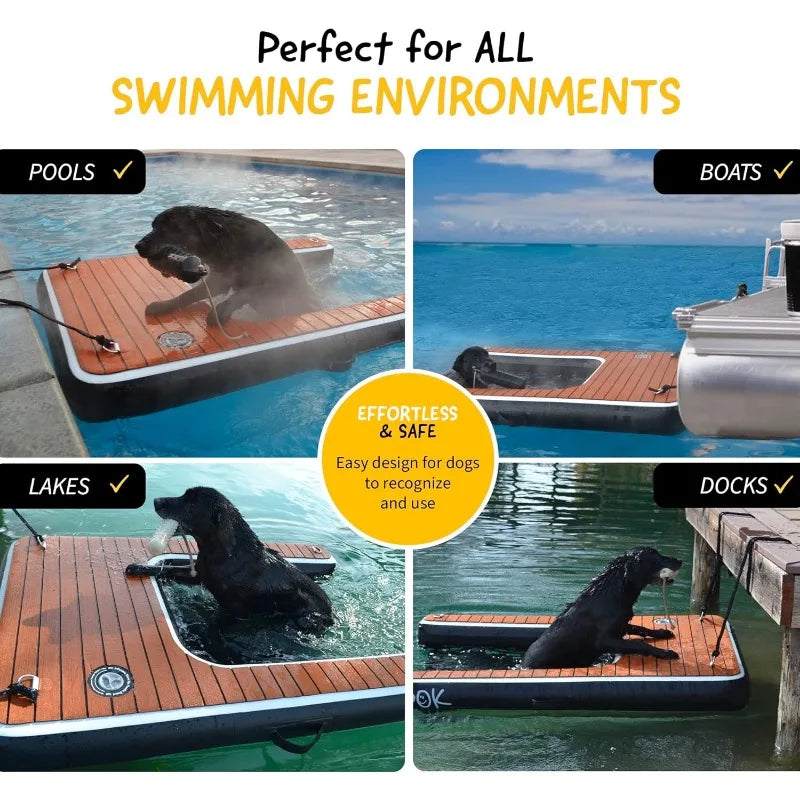 Dog-DOK Inflatable Dock Platform, Safe & Easy Water Access to Boats, Lakes & Pools, Floating Non-Slip EVA Foam for Dogs Up to 230 lbs.