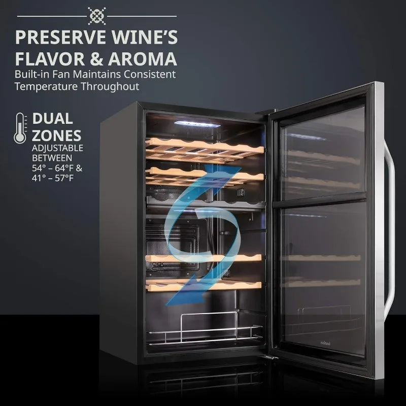 Wine Cooler Refrigerator holds 33 Bottles with Door Lock, Dual Zone Touch Control Temperature Setting