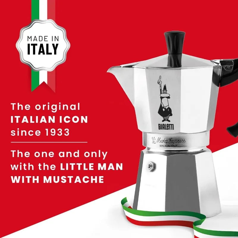 The Original Stovetop Espresso Maker, Makes 12 Cups of Real Italian Coffee, Patented Safety Valve & Ergonomic Handle