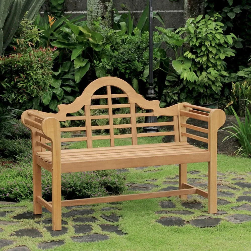 Natural Teak 4' Outdoor Patio Bench with Fine Sanded Finish, Ergonomically Curved Backrest and Comfortable Armrests