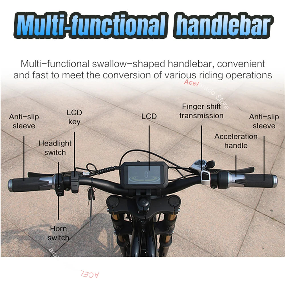 Electric Cruiser Bike, Fat Tires, 7-Speed Shifter, Dual Shock Absorbers