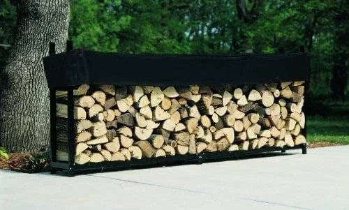 Steel Outdoor Firewood Rack with Black Texture Powder Coat Finish, Available With or Without Cover, Lifetime Structural Warranty, Made In The USA