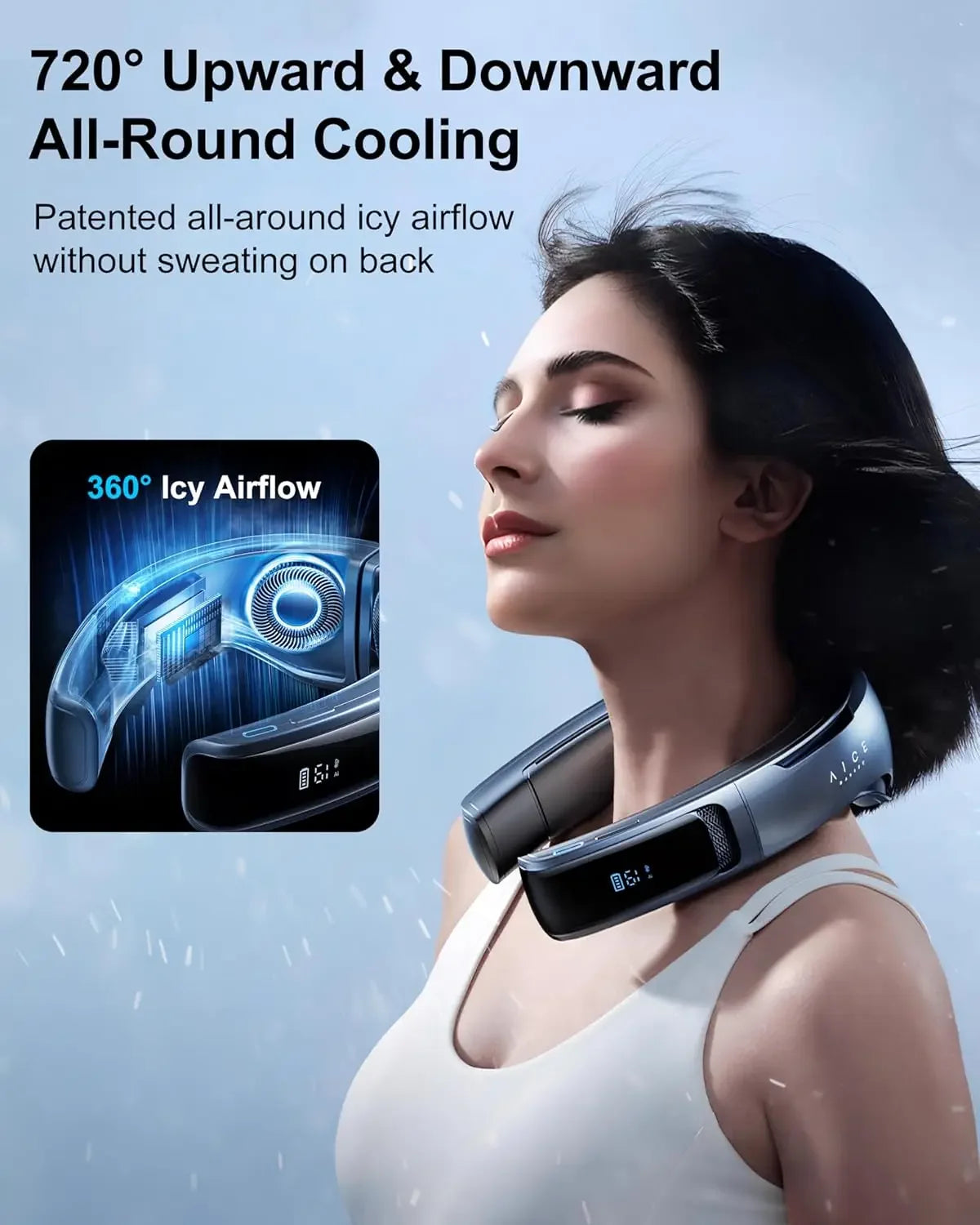 AI Neck Air Conditioner with Market's Largest All-Around Cooling Area, Rechargeable 6,000 mAh Battery & Pass-Through Charging,