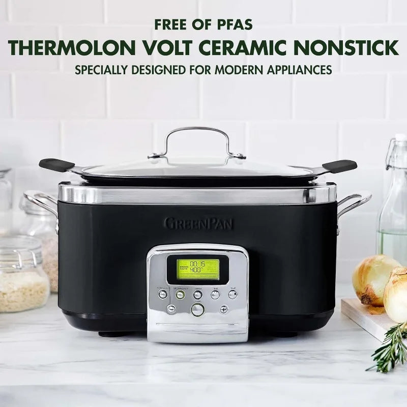 Electric Slow Cooker 6qt with Lid, 8-in-1 Programmable, Dishwasher Safe