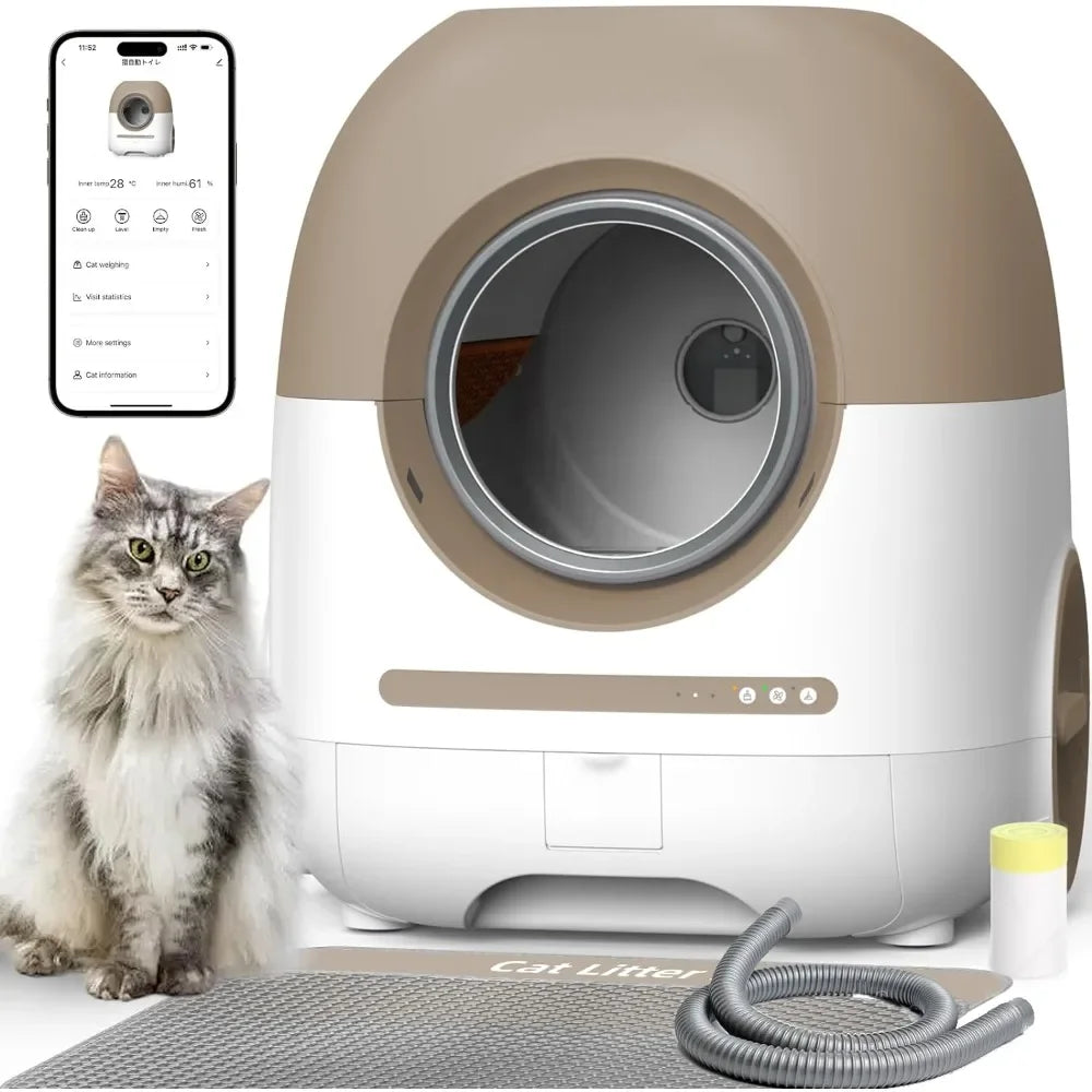 Automatic Self Cleaning Cat Litter Box for Multiple Cats, APP Controlled, Triple Deodorization, Monitors Your Cat's Health