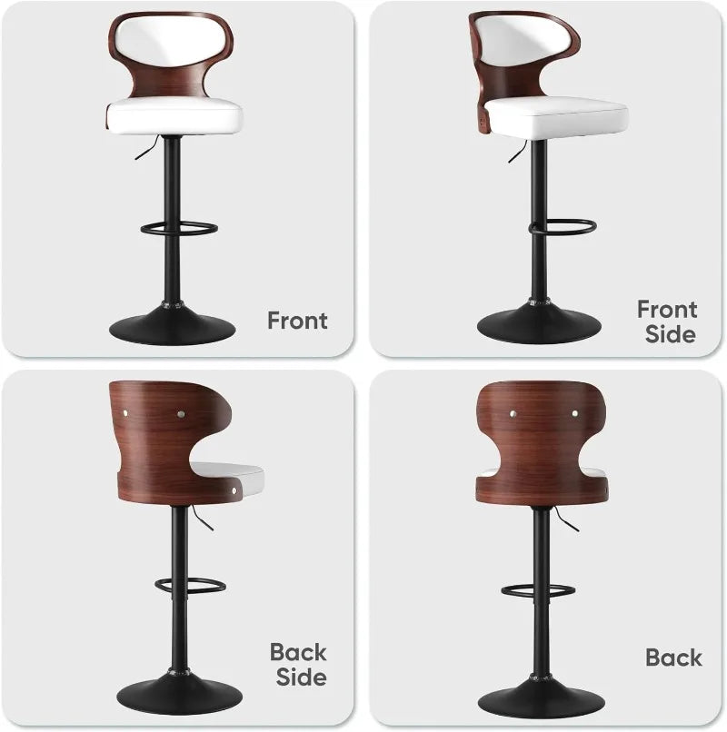 Bar Stools PU Leather Upholstered , Adjustable Height, Swivel Barstools with Back & Footrest, 2pcs