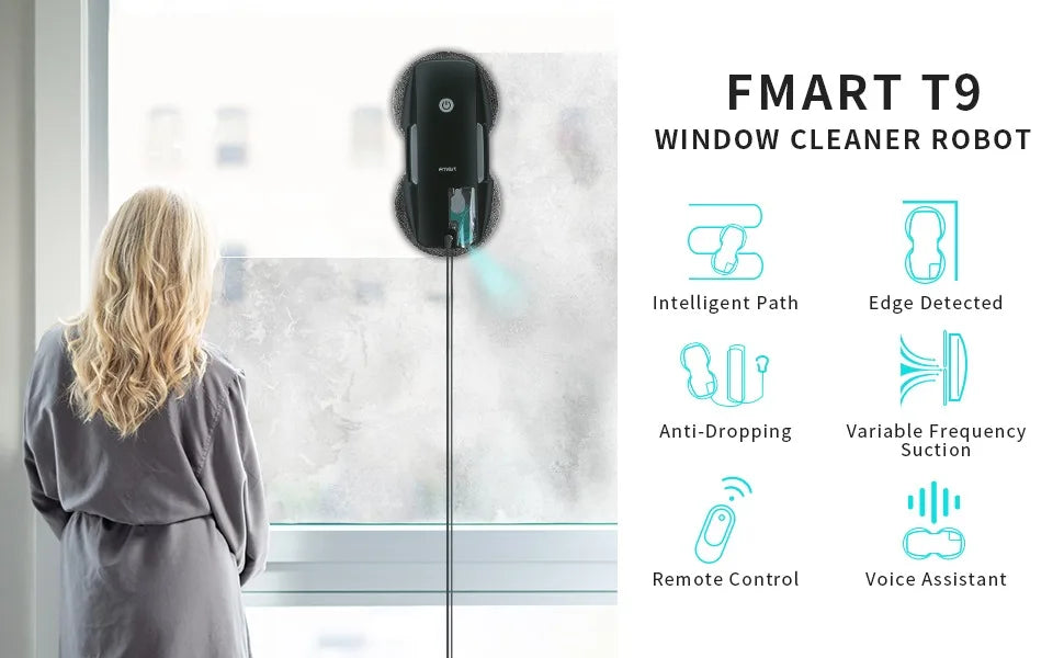 Robot Window Cleaner 3800pa with Voice Assistant Control, Remote & 12 Microfiber Cloths Included